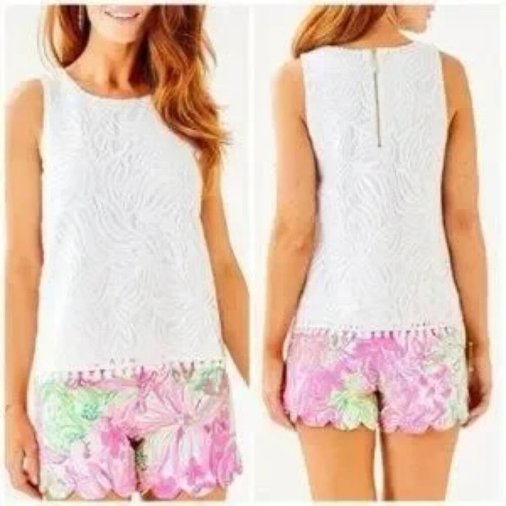 Lilly Pulitzer Maybelle White Swirling Sea‎ Lace Sleeveless Top Sz XS - NWOT